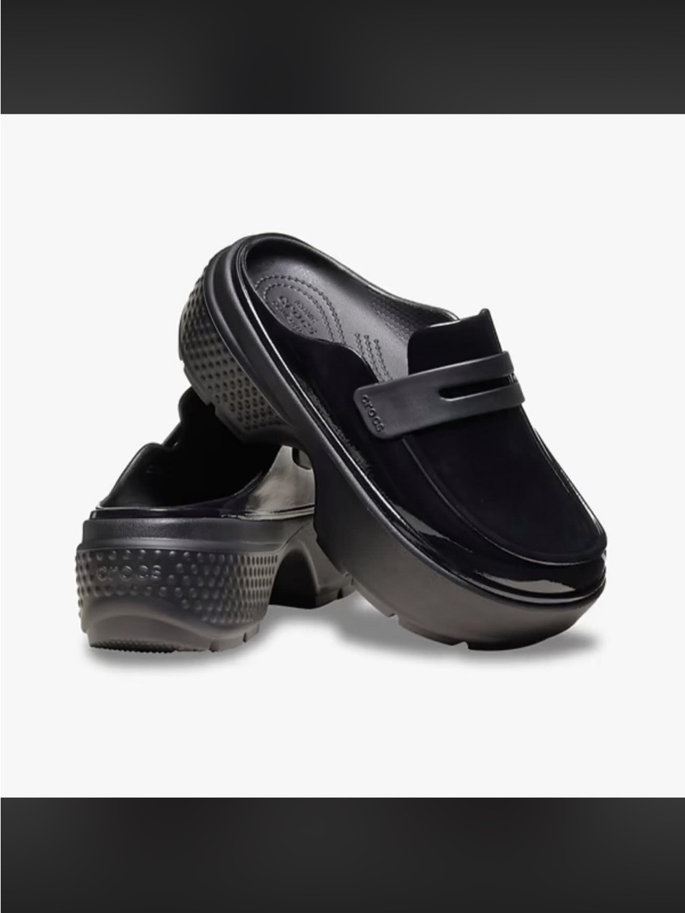 CROCS Black Patent Platform Mary Jane Loafers - Picture 6 of 12